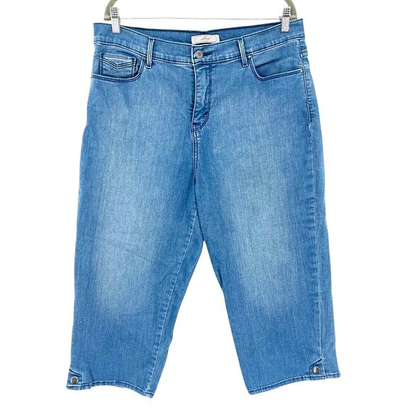 Levi's Y2K Crop Capri Womens Jeans Sz 16 ZigZag Metallic Rivet Snap Stretch - Picture 1 of 12